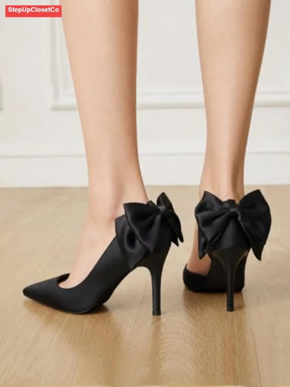 Womens Closed Toe Heels Bow D'Orsay Slip On Satin Dress Shoes